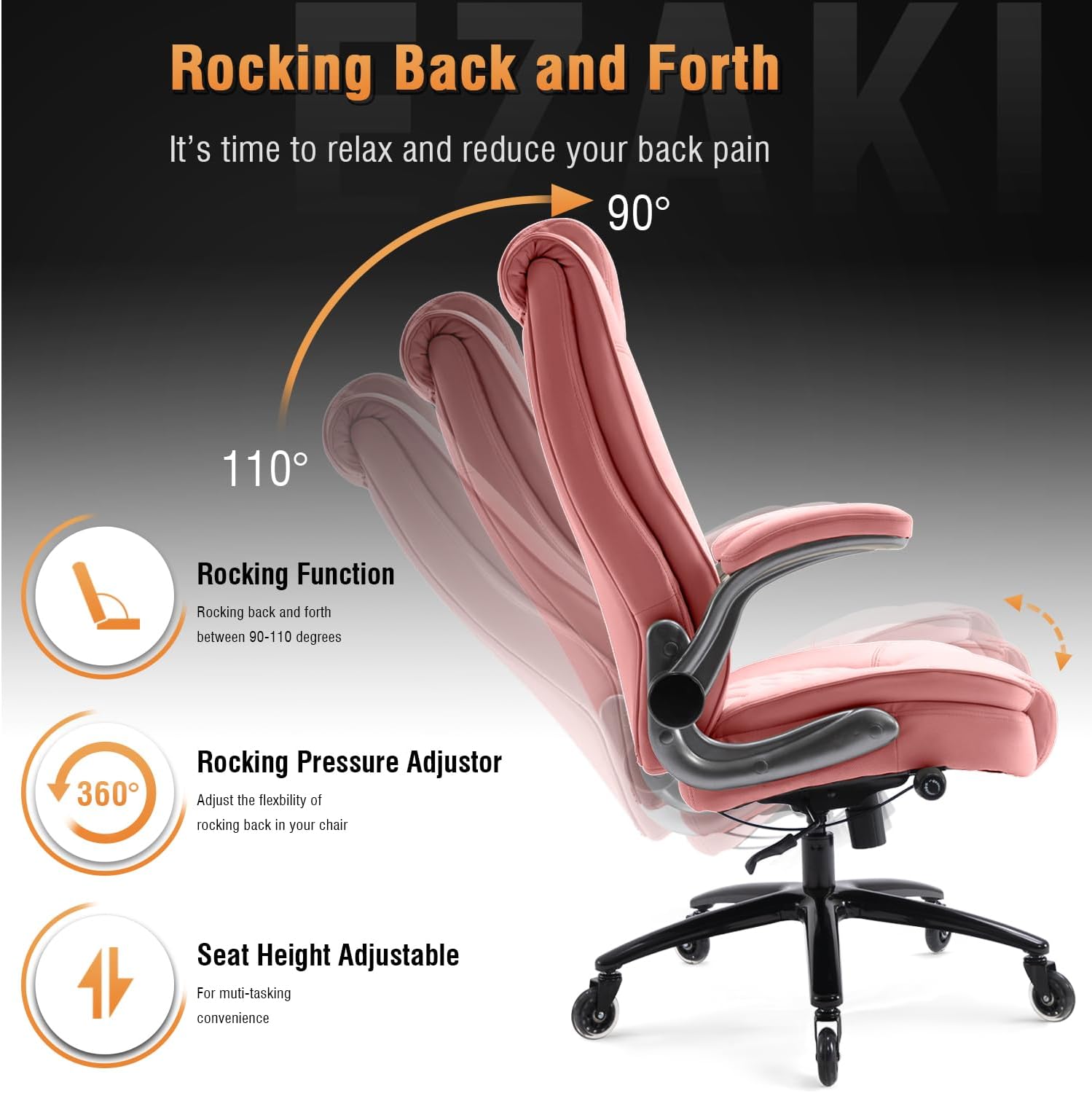 High Back Office Chair- Flip Arms Adjustable Built-in Lumbar Support, Executive Computer Desk Chair Work Chairs, Thick Padded Strong Metal Base Quiet Wheels, Ergonomic Design for Back Pain