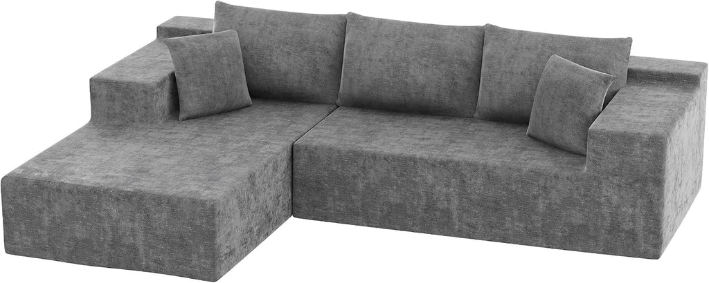 Homall 108' Modular Sectional Sofa, Boneless Couch with L-Shape Chaise, Cloud Couch with Deep Seat Upholstered, No Assembly Required for Living Room, Bedroom (Chenille, Grey)