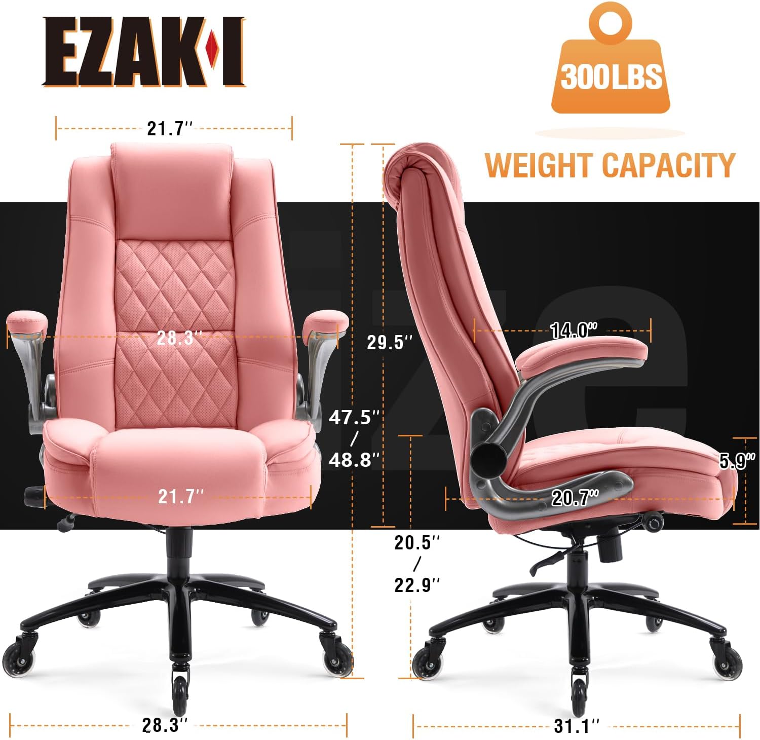 High Back Office Chair- Flip Arms Adjustable Built-in Lumbar Support, Executive Computer Desk Chair Work Chairs, Thick Padded Strong Metal Base Quiet Wheels, Ergonomic Design for Back Pain