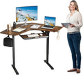 ETHU Electric L-Shape Standing Desk with Keyboard Tray, Height Adjustable 29-42 inches, Modern Style, Brown, For Home Office, Gaming, Work