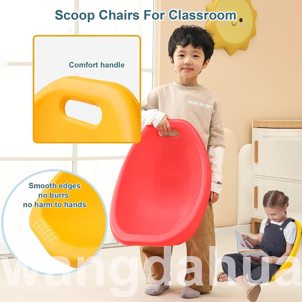 4 Packs Floor Chair with Back Support, Red Scoop Rocker Chair for Kids, Portable Scoop Chairs for Classroom, Plastic Reading Chair Sensory Rocking Chair, Flexible Seating for Classroom