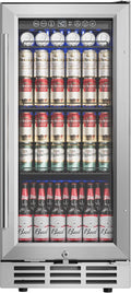 Icyglee 15'' Beverage Refrigerator Cooler - 126 Cans Under Counter Beverage Fridge with LED Light, Built-in Design, Wine Cooler for Home/Kitchen