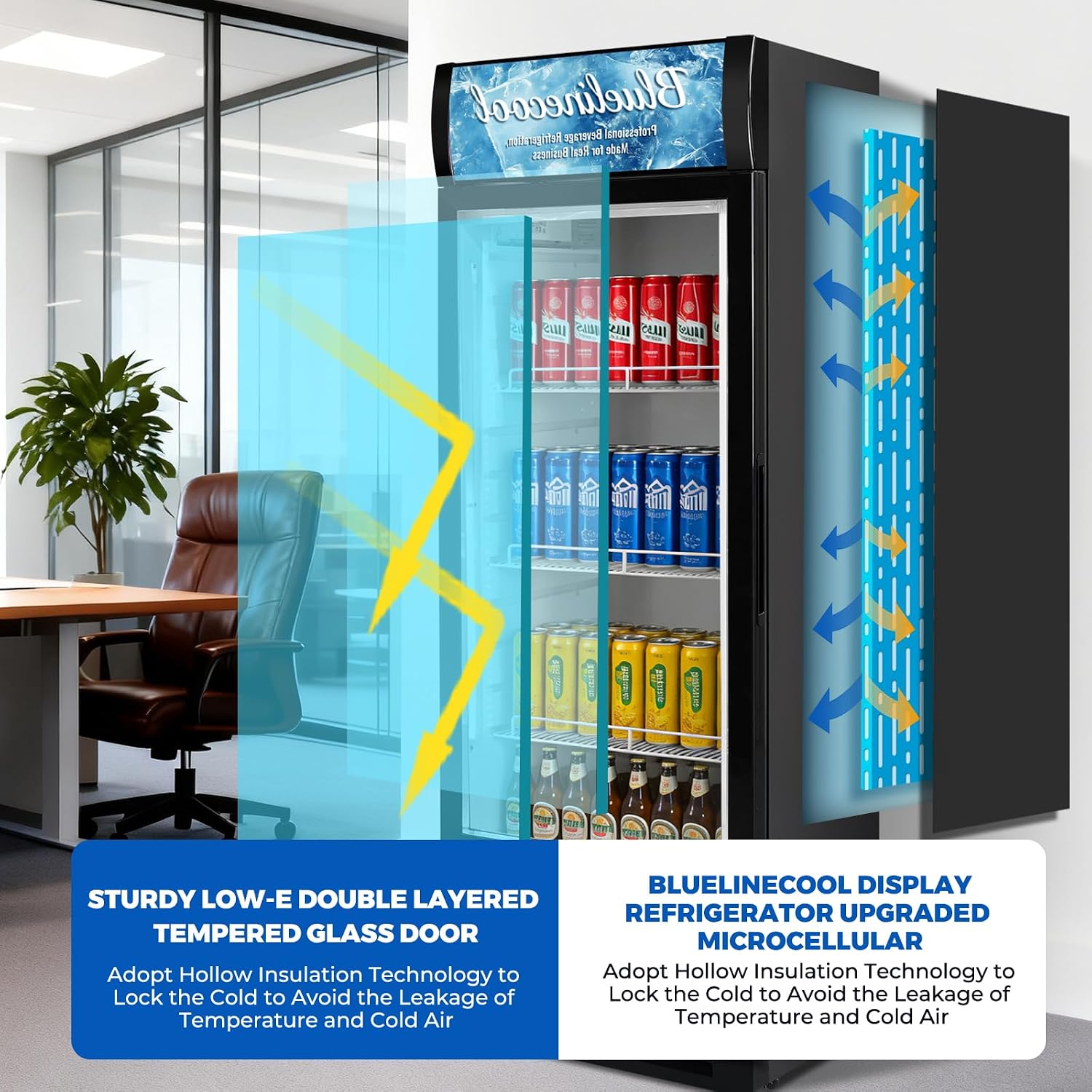 Commercial Refrigerators 9 Cu.Ft Upright Merchandiser Drink Cooler – Glass Door Beverage Fridge with LED Light, Adjustable Shelves, Lock Wheels – Display Refrigerator for Beer, Bar, Shop