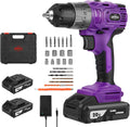 Purple Brushless Cordless Drill Set, 20V Compact Power Driver Kit with Electric Motor, 20+3 Torque Setting, 48 N.m, 2 Variable Speed, 23pcs Driver Bits, and Tool Box for Women Men Home DIY