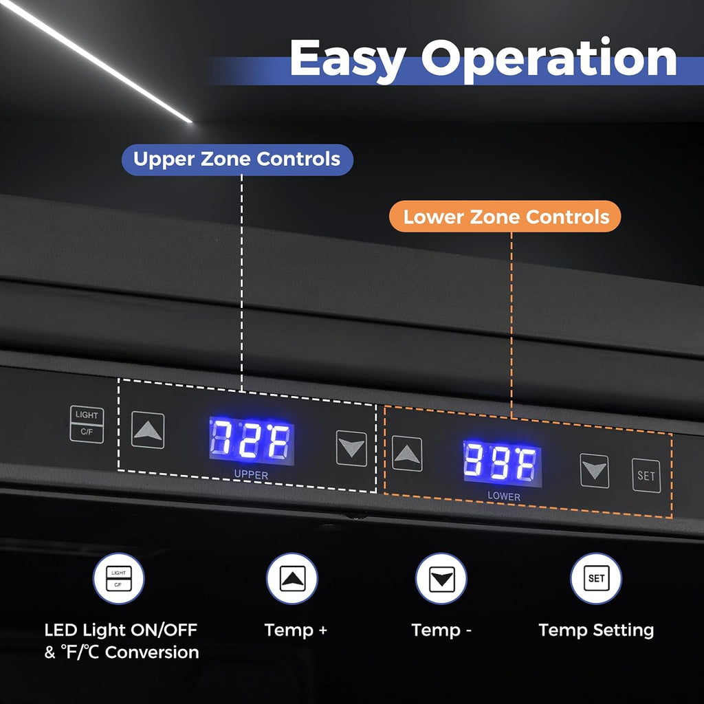 COSTWAY 24 Inch Wine and Beverage Refrigerator, Dual Zone Beverage Cooler with Independent Temperature Control, 108 Bottles and 175 Cans, Built-In or Freestanding Wine Cellar