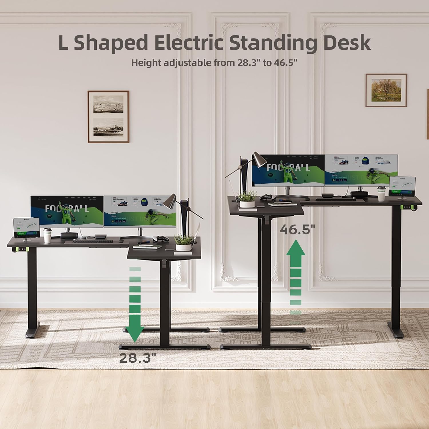 YDN L Shaped Standing Desk, Electric Standing Desks L Shape Adjustable Height Dual Motor, 59 Inch Corner Standing Desks with Splice Board for Home Office, Large Standing Desk, Black