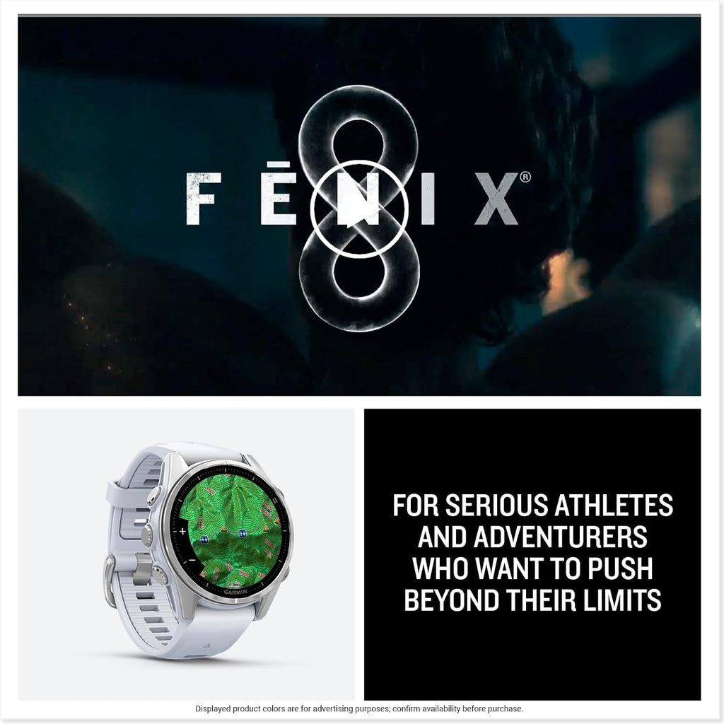 Garmin fēnix® 8 – 43mm, AMOLED, Premium Multisport GPS Smartwatch, Long-Lasting Battery Life, Dive-Rated, Built-in LED Flashlight, Silver with Whitestone Band (Renewed)