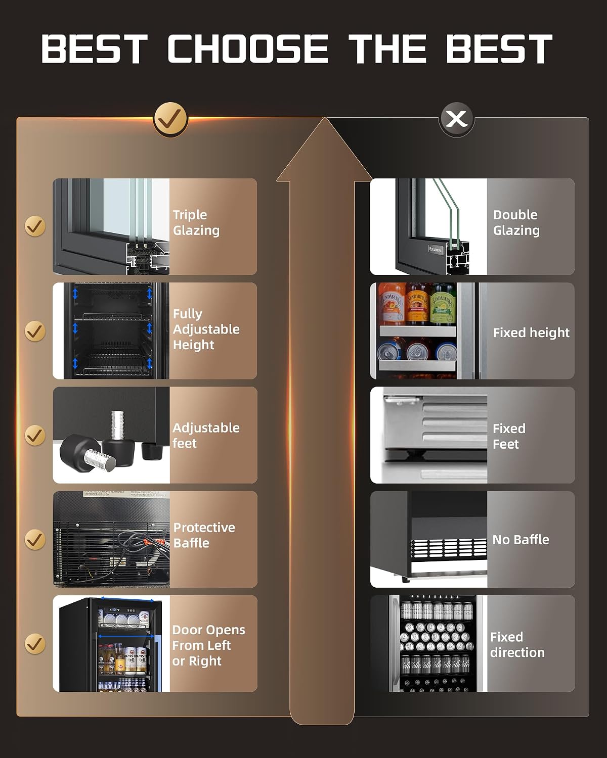18 inch Glass Door Beverage Refrigerator – 160 Can Mini Fridge for Wine, Beer, Soda, Ideal for Home, Office, or Bar, Under Counter Built-In Design