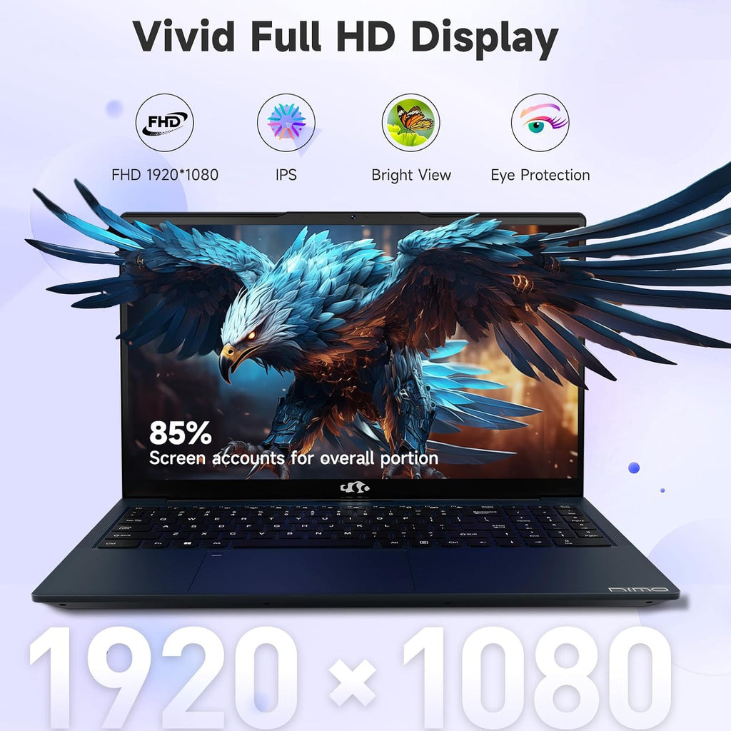 NIMO 15.6' FHD Laptop, Intel 6 Core i3-1215U Processor Up to 4.4 GHz (Beats R5 7520U) 8GB RAM 128GB SSD Computer with 65W Type-C 180° Viewing Wi-Fi 6 HDMI, Portable for School and Work