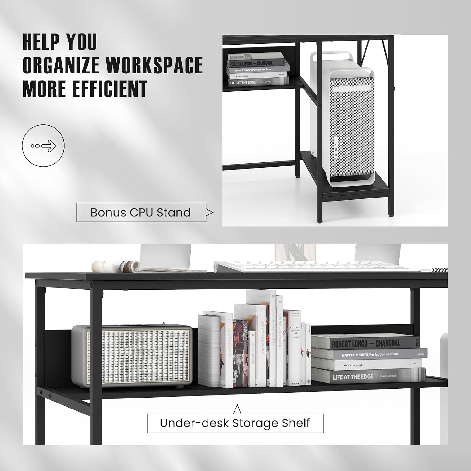 Tangkula 55 Inch Computer Desk with Power Outlets & USB Ports, Home Office Desk with Built in Charging Station with Switch, Computer Workstation Writing Study Desk with Storage Shelf & CPU Stand
