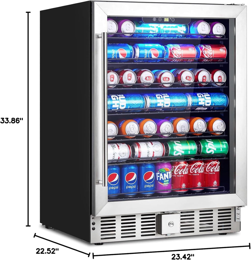 GarveeHome 24 in Beverage Refrigerator, 5.1 Cu.Ft Beverage Fridge, 166 Cans Capacity Drink Fridge with 36～60°F Adjustable Digital Temperature Control Compressor and Safety Lock