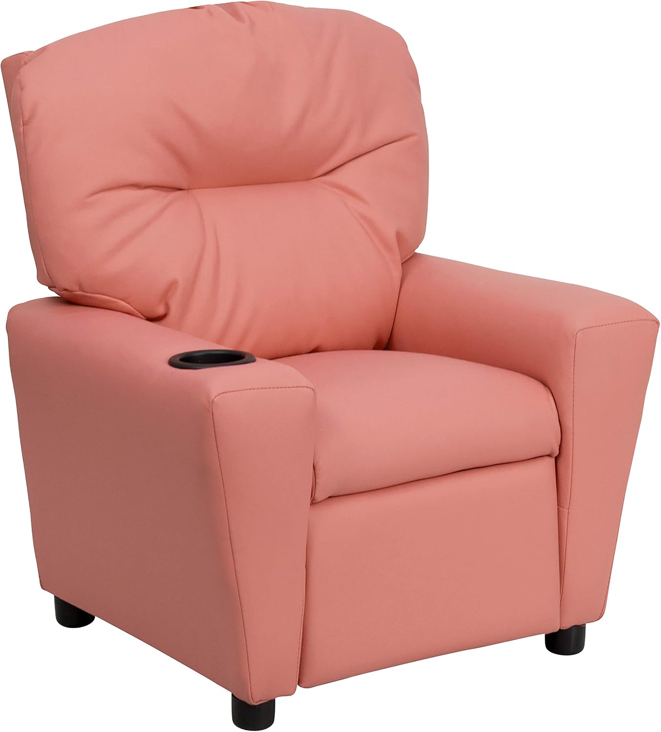 EMMA + OLIVER Pink Vinyl Kids Recliner with Cup Holder