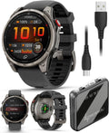 Garmin Fenix 7 Pro - Sapphire Solar Edition: Titanium 47 mm Smartwatch| Up to 22 Days Battery Life, Multisport & Outdoor High-Performance Multi-Band GPS Watch w/Flashlights Gift Bundle, 47mm Gray DLC