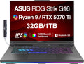 ASUS ROG Strix G16 G614 AI Gaming Laptop 16.0' 165Hz IPS WUXGA Display (AMD Ryzen 9 8940HX, GeForce RTX 5070 Ti 12GB, 32GB DDR5, 1TB PCIe SSD, RGB KB, Win 11 Pro) w/DKZ USB Hub - G614PR-G16.R95070TI