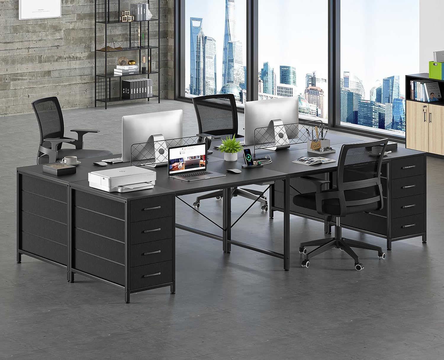 TVU 95' 2 Person Desk with 8 Drawers, Large Writing Home Office Desks with Outlets, I Shaped Workstation Double Desk Drawer Organizers