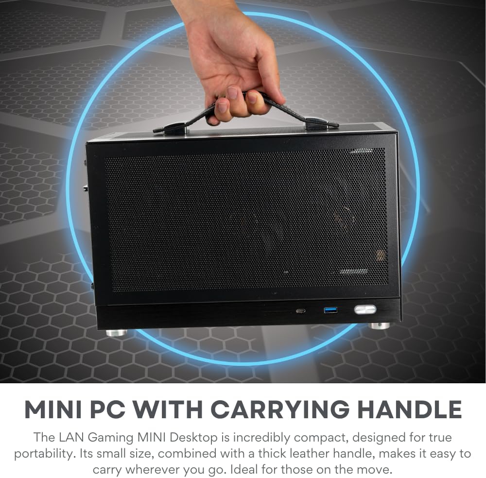 LAN Gamer 8.1L Mini ITX Desktop RTX 5060 Ti 16GB, Intel 20-Core Ultra 7 265KF, 32GB DDR5 RAM, 2TB Gen4 NVMe SSD, SFF PC w/Windows 11 Pro, 3-Year Warranty, RGB Keyboard+Mouse, Internal Wi-Fi 6E (Black)