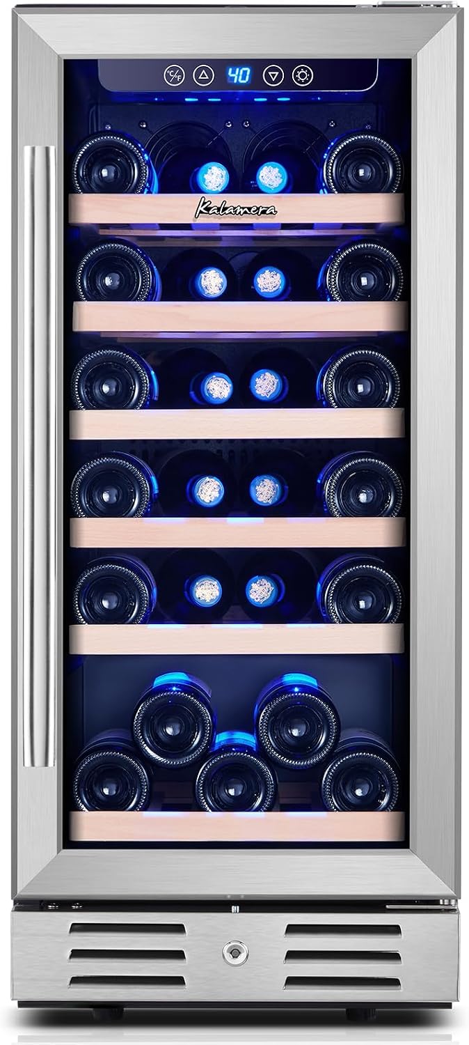 Kalamera 15 Inch Wine Fridge, 28 Bottle Wine Cooler Refrigerator, 40-66℉ Digital Temperature Control,Built-in or Freestanding