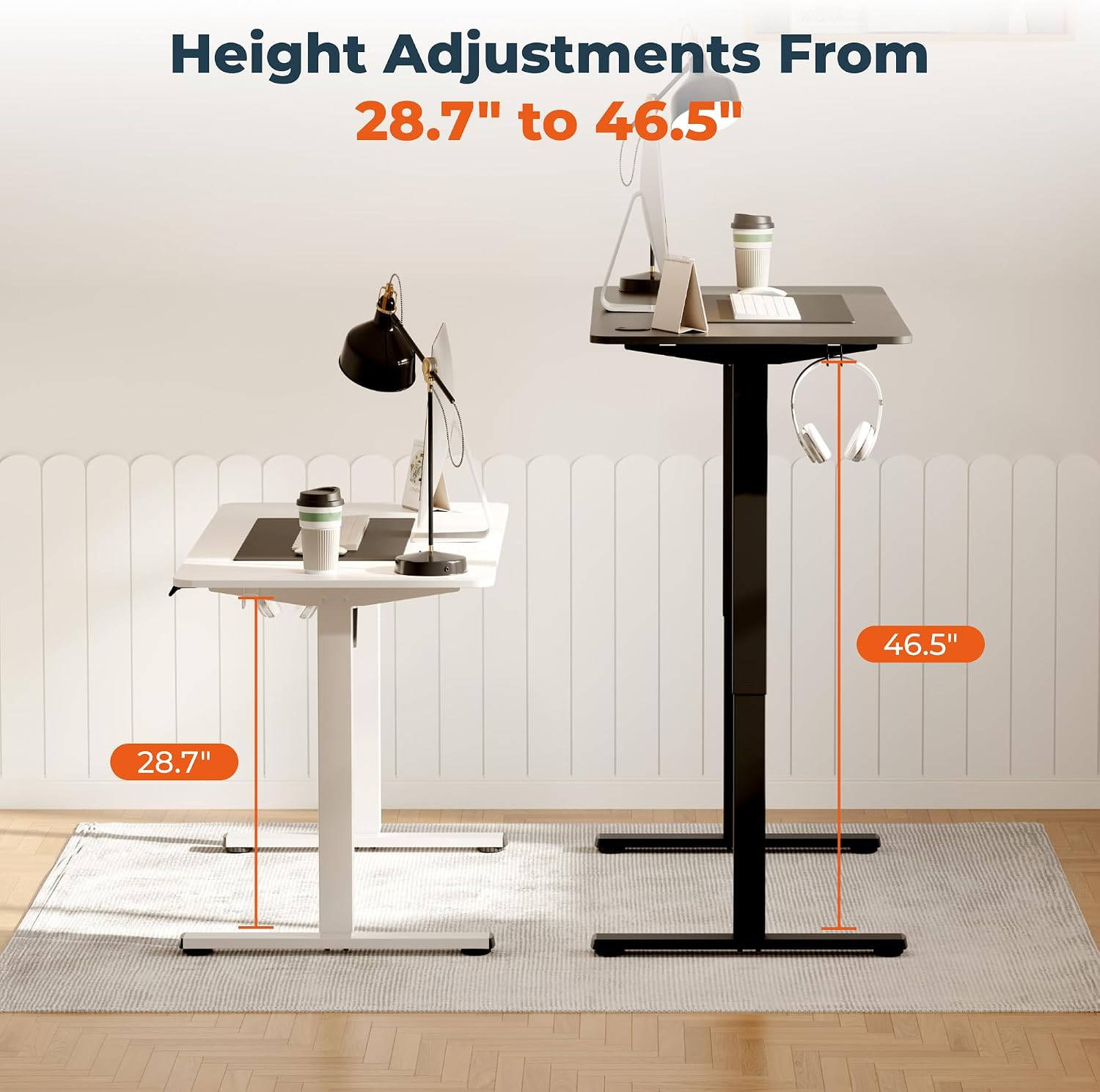 Adjustable Stand Up Desk Standing Desk, 47x24 Inches Home Office Desk with Memory Preset, Computer Workstation Sit Stand Desk Splice, White