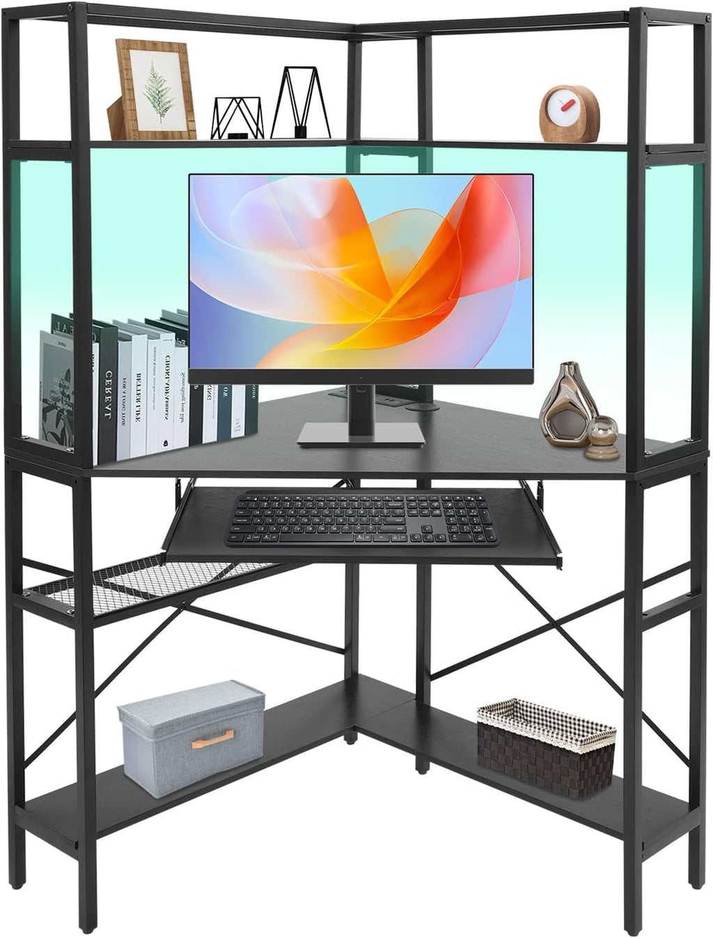 Corner Small Desk for Small Space, 29.5'*29.5'*60' Corner Computer Desk with USB Ports Triangle Gaming Desk with with RGB LED Lighting for Home Office, Living Room, Bedroom (Black)