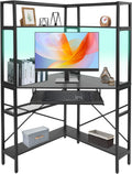 Corner Small Desk for Small Space, 29.5'*29.5'*60' Corner Computer Desk with USB Ports Triangle Gaming Desk with with RGB LED Lighting for Home Office, Living Room, Bedroom (Black)