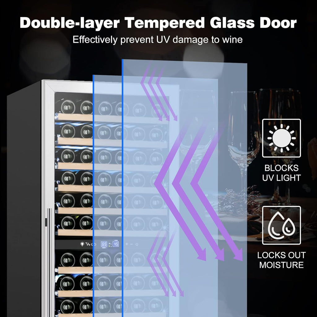 Tylza 24 Inch Wine Fridge Dual Zone, 180 Bottles Wine Cooler Refrigerator With Stainless Steel and Professional Compressor, Fast Cooling Low Noise and No Fog Built-in or Freestanding