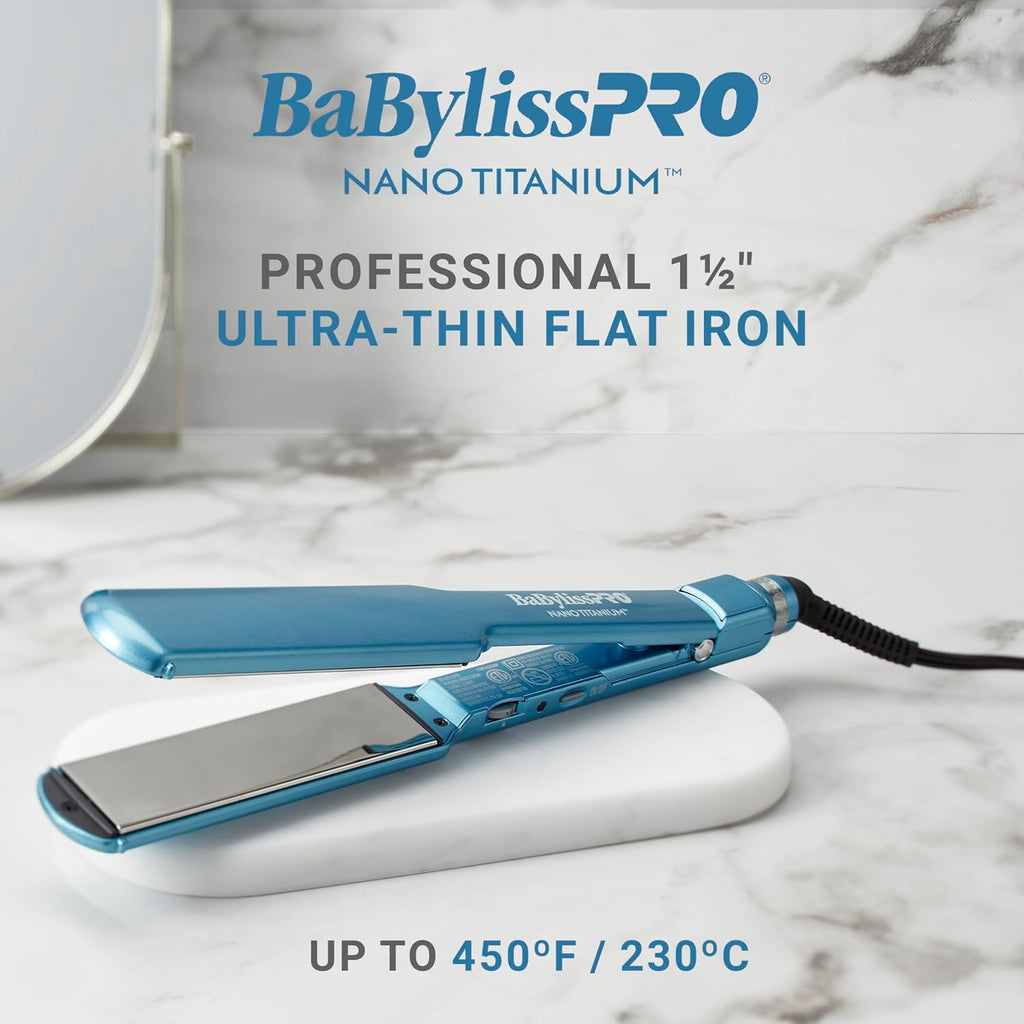 BabylissPRO Nano Titanium Ultra-Thin Hair Straightener, Professional Flat Iron, 5-Inch Extended Plates for Faster Straightening, for All Hair Types