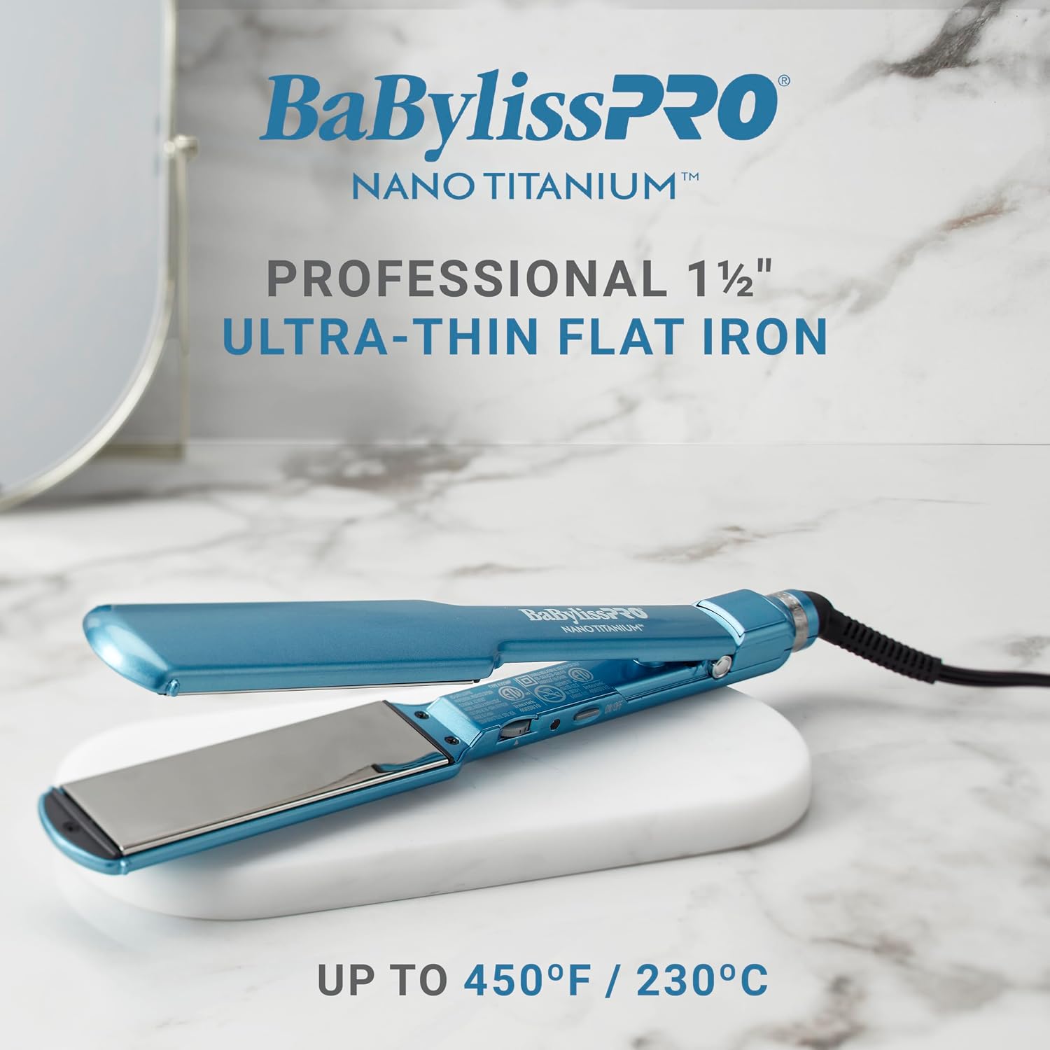 BabylissPRO Nano Titanium Ultra-Thin Hair Straightener, Professional Flat Iron, 5-Inch Extended Plates for Faster Straightening, for All Hair Types