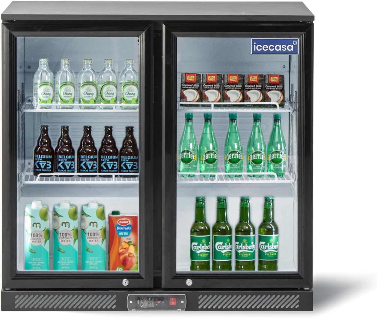 ICECASA 36' W Beverage Refrigerators 2 Glass Door Back Bar Refrigerator Commericial Undercounter cooler Wine Merchandiser 7.8 Cu.ft for Soda Beer