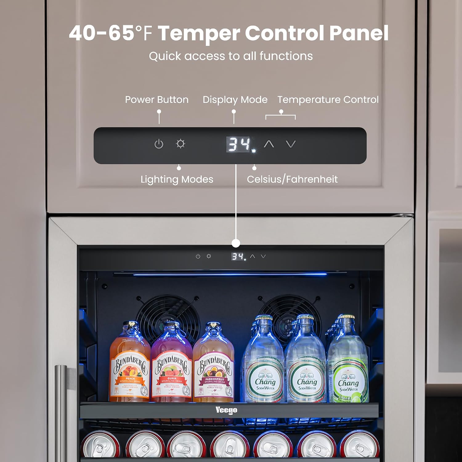 Yeego Beverage Refrigerator 48 inch -2PCS Capacity Beverage Cooler, Upgraded Beverage Refrigerator Freestanding or Built-In, Drink Cooler for Soda, Water, Beer or Wine - For Kitchen, Bar or Office