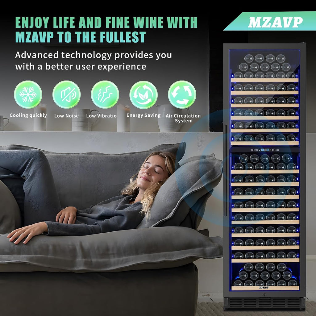 200 Bottle Dual Zone Wine Fridge, 24 Inch Large Wine Cooler Refrigerator Built-In or Freestanding, Tall Wine Cooler with Upgraded Compressor, Temperature Memory, Low Noise and Fast Cooling