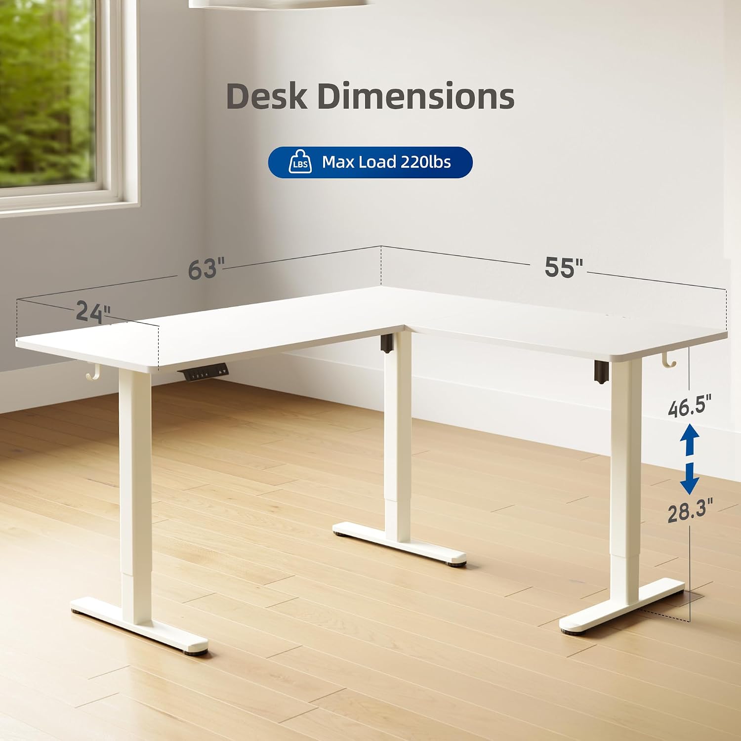 YDN L Shaped Standing Desk, Electric Standing Desks L Shape Adjustable Height Dual Motor, 63 x 55 Inch Corner Standing Desks with Splice Board for Home Office, Large Standing Desk, White