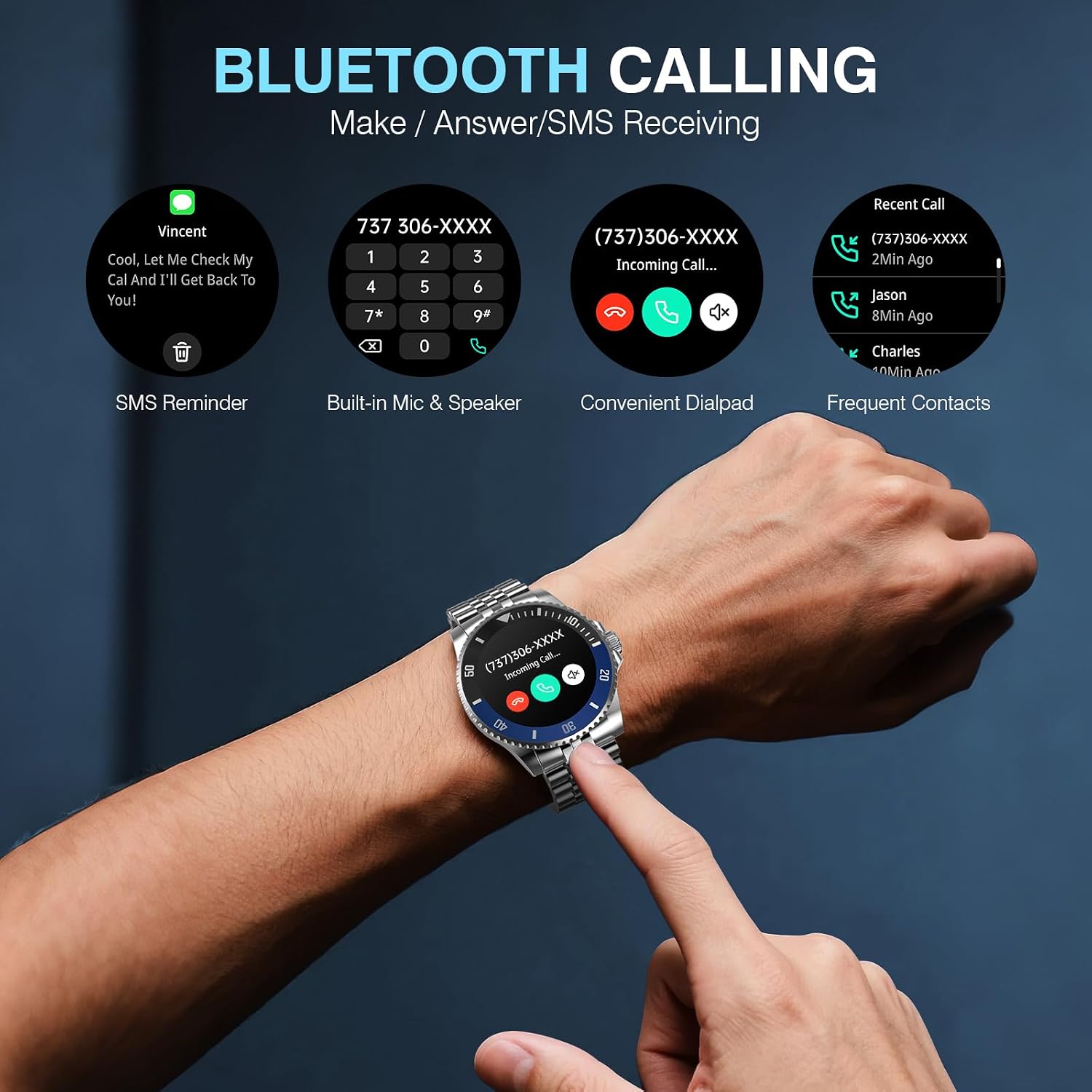 SOUYIE 2025 DA GPT Smart Watch for Men, Heart Rate, Blood Pressure, Blood Oxygen, Sleep Monitor, 107 Sports Modes, 1.19-inch AMOLED Display, Waterproof Round Watch, Compatible Android iOS Silver Blue
