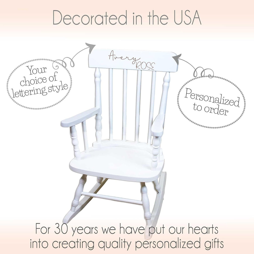 My Bambino Childrens Personalized Rocking Chair White Wood Engraved with Toddler Name | Baby Shower & Birthday Gift