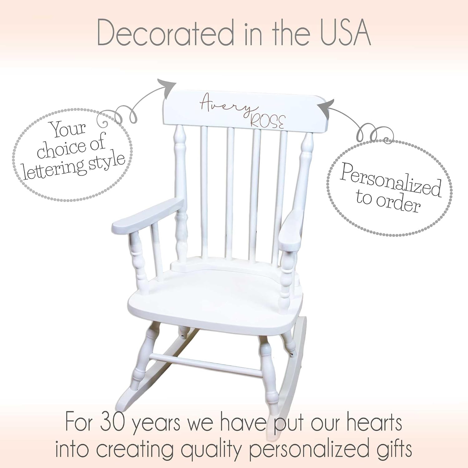 My Bambino Childrens Personalized Rocking Chair White Wood Engraved with Toddler Name | Baby Shower & Birthday Gift