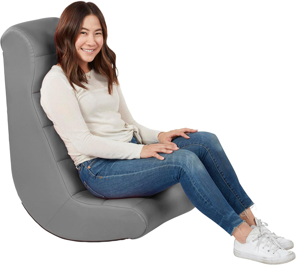 Factory Direct Partners Soft Ergonomic Horizontal Soft Floor Video Rocker - Cushioned Ground Chair Great for Reading, Gaming or Watching TV for Kids, Teens and Adults - Gray, 10489-GY