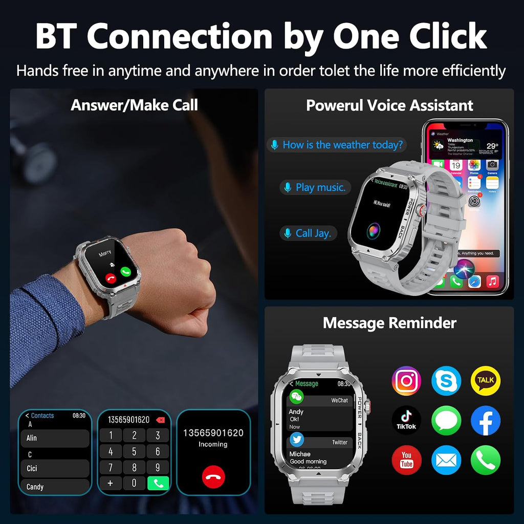 Military Smart Watch with GPS and Map(Answer/Make Call), Smartwatches with Health Monitor, Compass/Altitude/Air Pressure,100+ Sport Modes, Fitness Tracker for Android/iPhone (with GPS+Map, Gray)