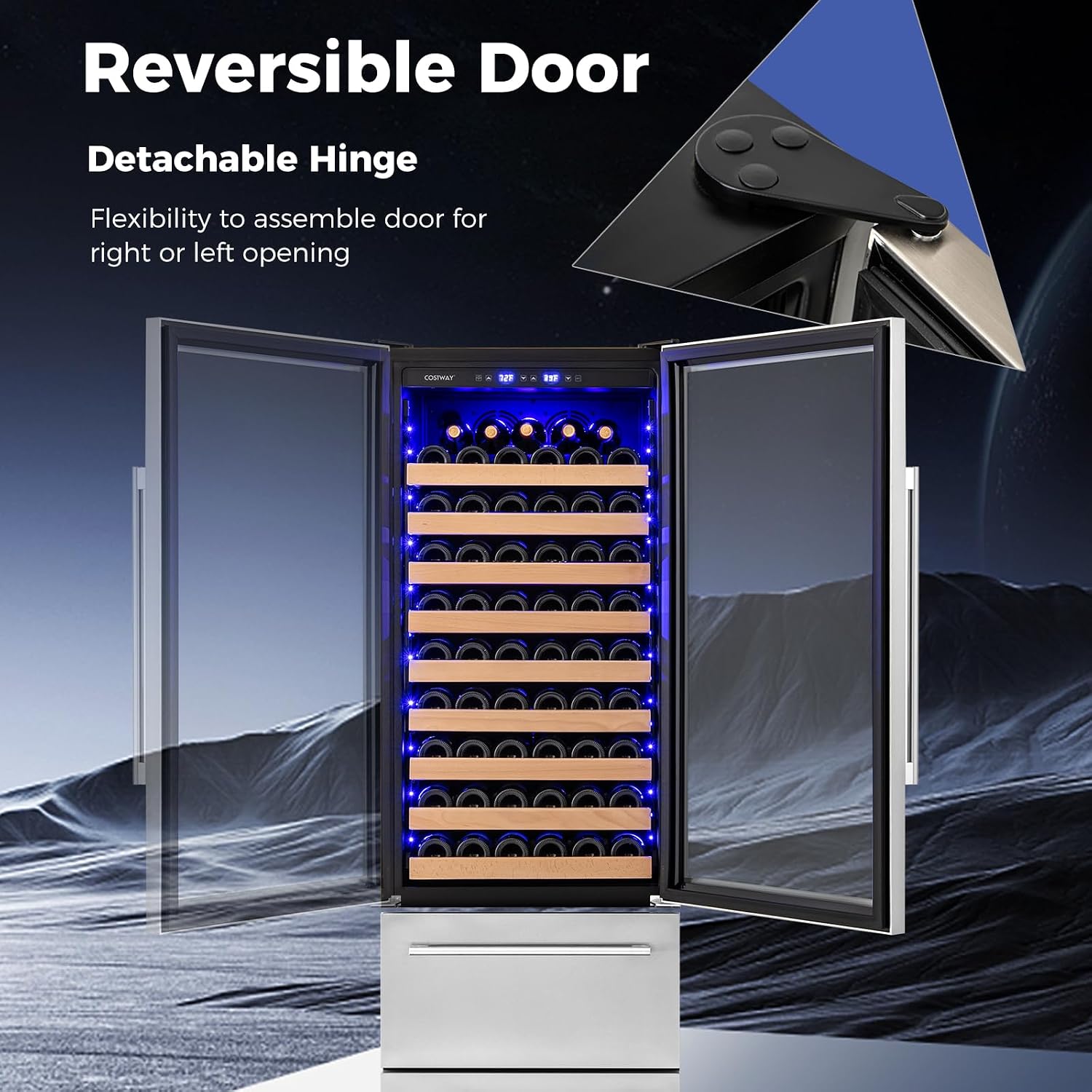 COSTWAY 24 Inch Wine and Beverage Refrigerator, Dual Zone Beverage Cooler with Independent Temperature Control, 108 Bottles and 175 Cans, Built-In or Freestanding Wine Cellar