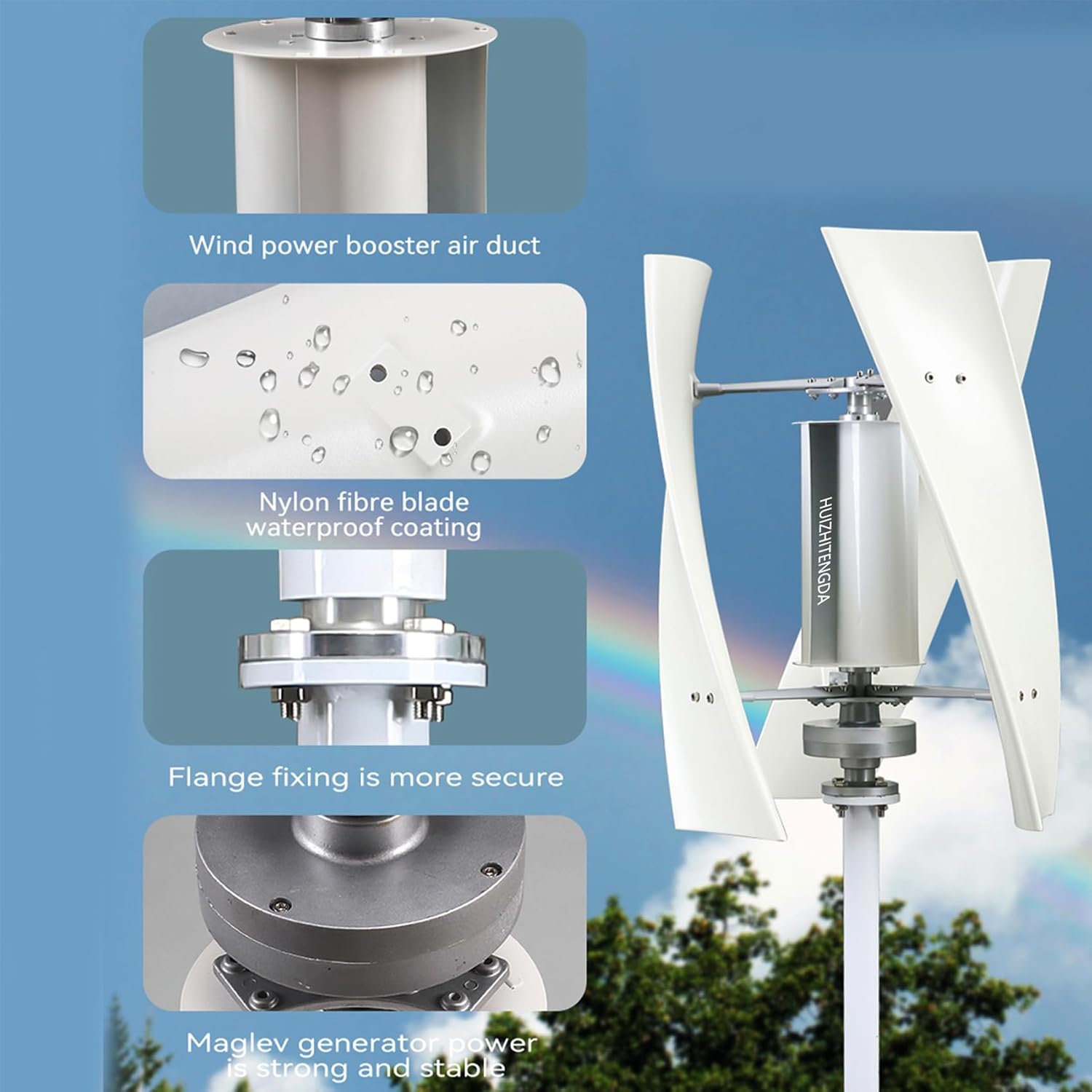 No Noise 3 Blades Vertical Wind Turbine Generator, 1000W 12V 24V 48V 220V Portable Vertical Wind Power Turbine Generator Kit with Controller for Home Or Camping,48v