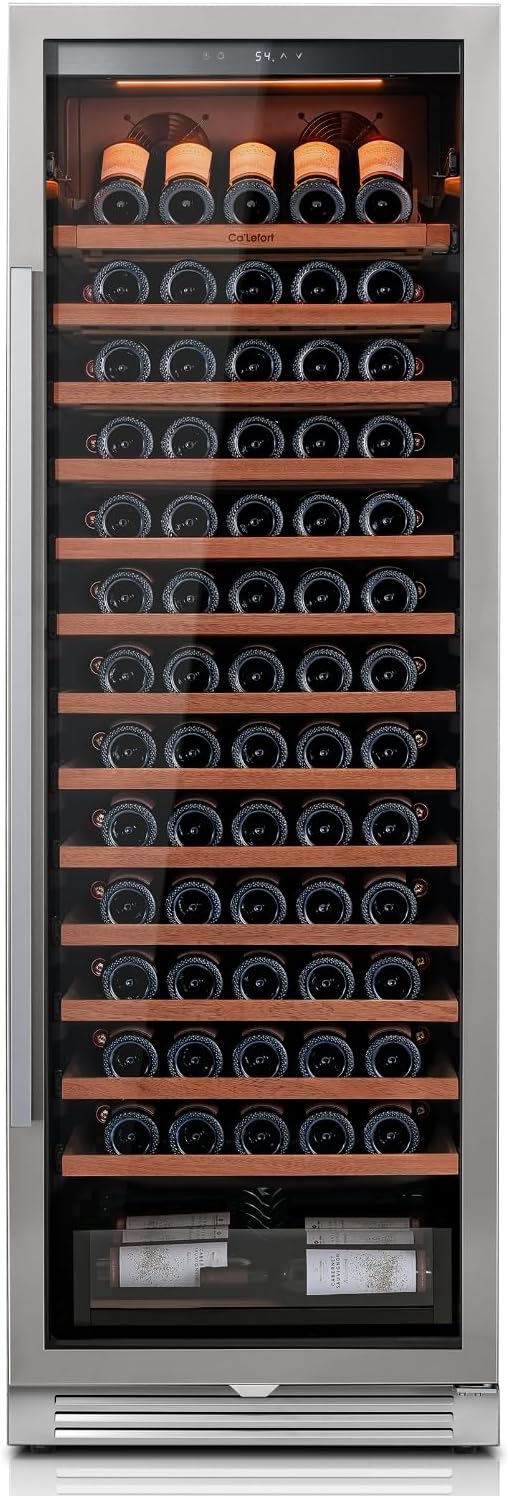 Ca'Lefort 166 Bottle Wine Fridge - 24 Inch 40-65°F Wine Cooler with Glass Door & Bottom Drawer, 14 Adjustable Shelves & 3 LED Lights, Energy Star Certified Built-in/Freestanding for Home/Bar/Kitchen