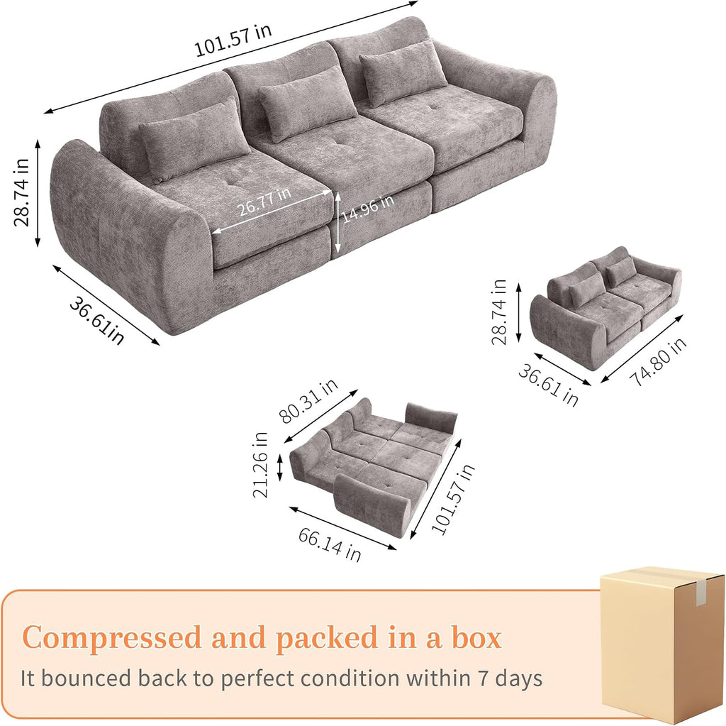 MAXMAXX 102' Cloud Sofa, 4-in-1 Folding Sofa Bed, Floor-Standing Boneless Couch, Futon Sofa Bed for Living Room, Bedroom and Entertainment Room(Gray)