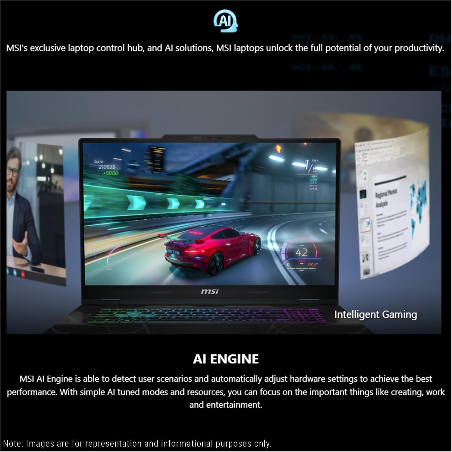 msi Cyborg 15 Gaming Laptop, Intel 7-240H, 16 GB DDR5 RAM, 1 TB PCIe SSD, 15.6' FHD (1920x1080) 144 Hz IPS Display, Nvidia G-Force RTX 5060, 4-Zone RGB Keyboard, W11 Home, Translucent Black