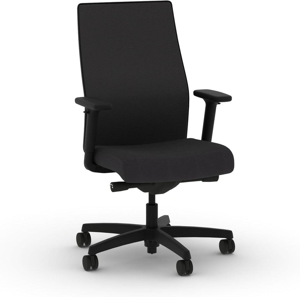 HON Ignition 2.0 Mid‑Back Ergonomic Office Chair, Mesh Task Seating with Lumbar Support, Advanced Synchro‑Tilt, Height and Width Adjustable Arms, Black Frame, Onyx