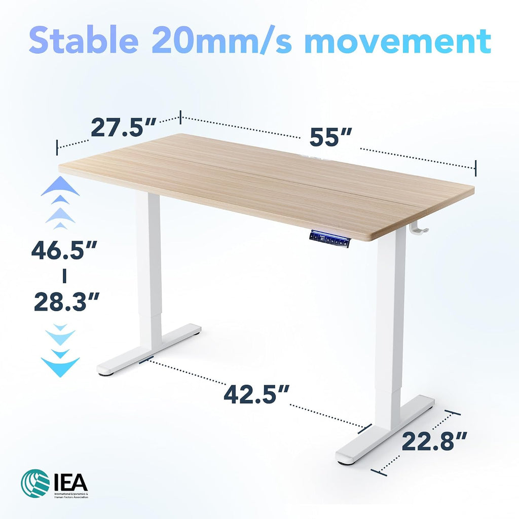 HUANUO AI-Powered Electric Standing Desk with Smart APP, Work with Alexa & Google, Adjustable Height, 3 Memory Settings, Sedentary Reminder, Ergonomic Sit-Stand Desk, 55-inch, Light Walnut