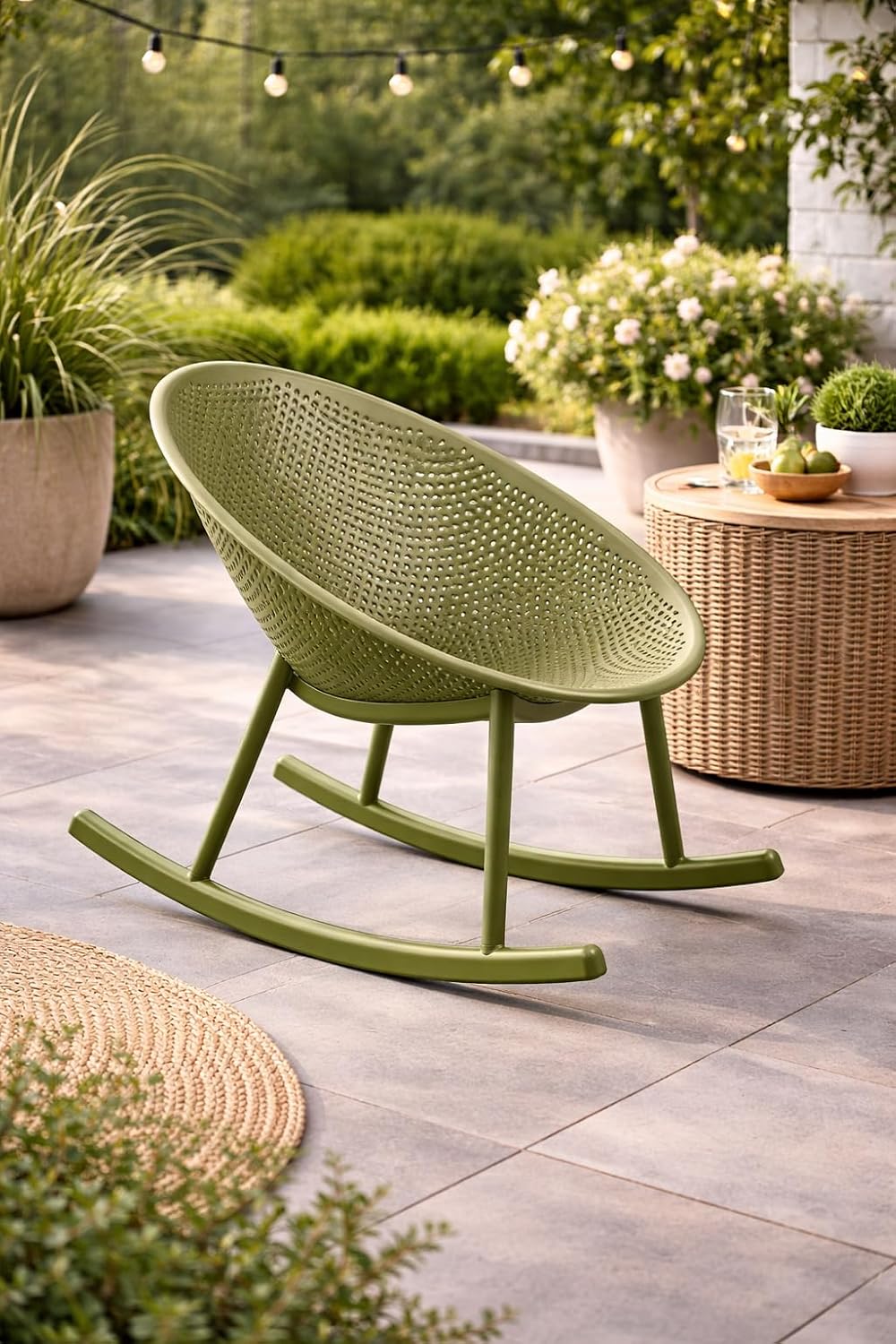 2xhome Patio Rocking Chair | Oval Egg Shaped Lounge Rocker | All Weather Plastic | Modern Accent Side Chair for Indoor or Outdoor Use, Green, Single, Set of 1