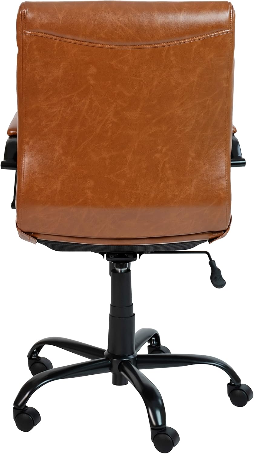 Flash Furniture Whitney Mid-Back Desk Chair - Brown LeatherSoft Executive Swivel Office Chair with Black Frame - Swivel Arm Chair