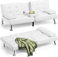 Homall Futon Sofa Bed, Leather Futon Couch with Removable Armrests, Adjustable Recliner Sleeper Sofa Bed with Dual Cup Holders for Living Room, Apartment, Office (White)