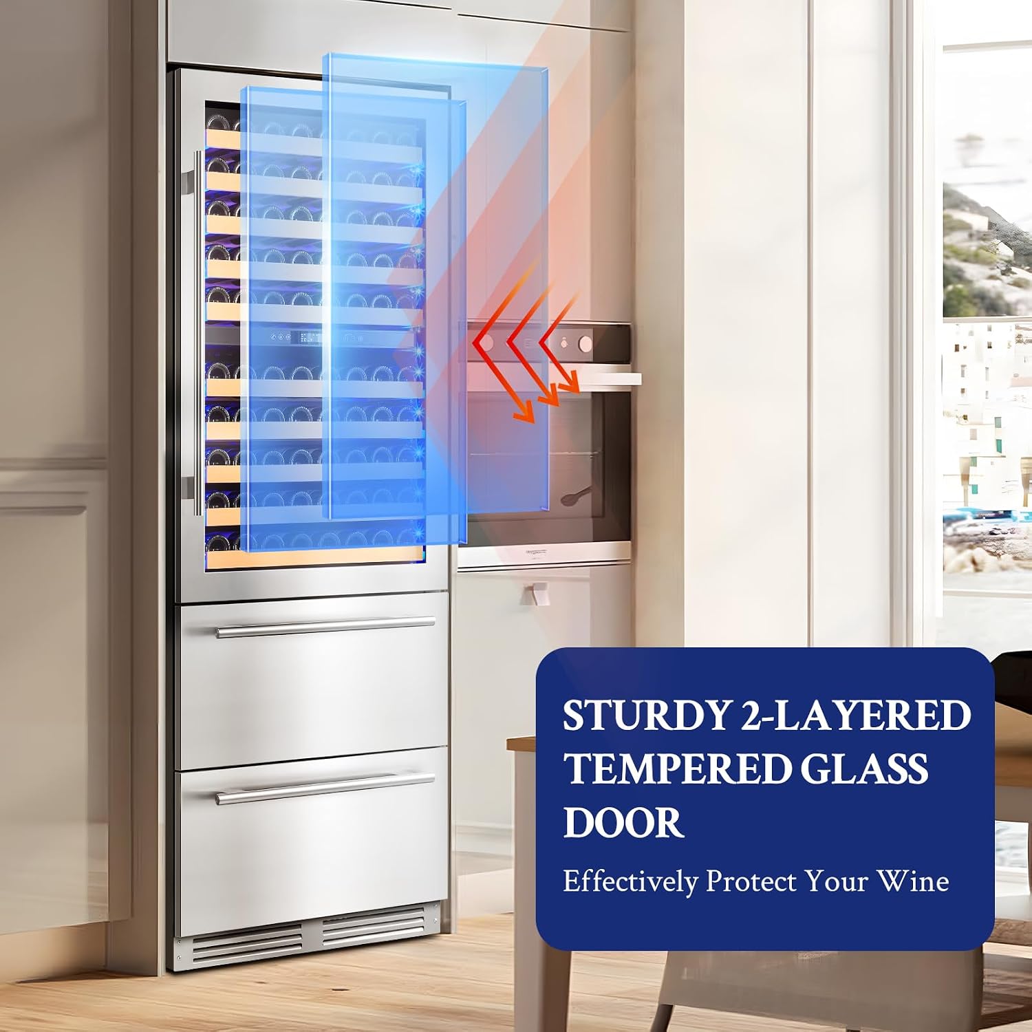 BODEGACOOLER Wine and Beverage Refrigerator, 30 Inch 2 IN 1 Dual Zone Wine Cooler,Built-in or Freestanding Beverage Cooler, Soft LED Light Hold 150 Bottles and 234 Cans