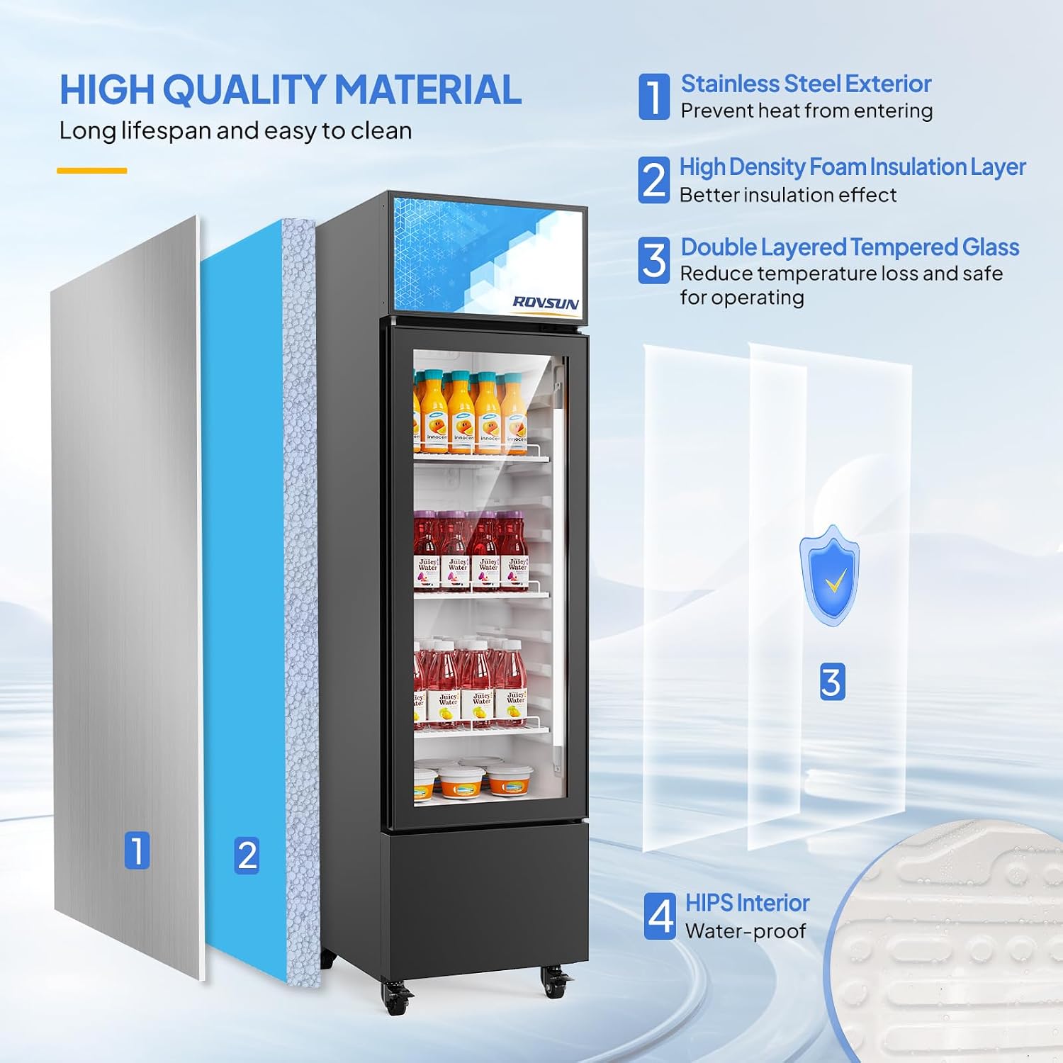 ROVSUN 6 Cu.Ft Commercial Beverage Refrigerator ETL NSF, Slim Merchandiser Refrigerator Display Refrigerator Beverage Cooler Glass Door Fridge w/Adjustable Shelves LED Light for Bar Restaurant Cafe