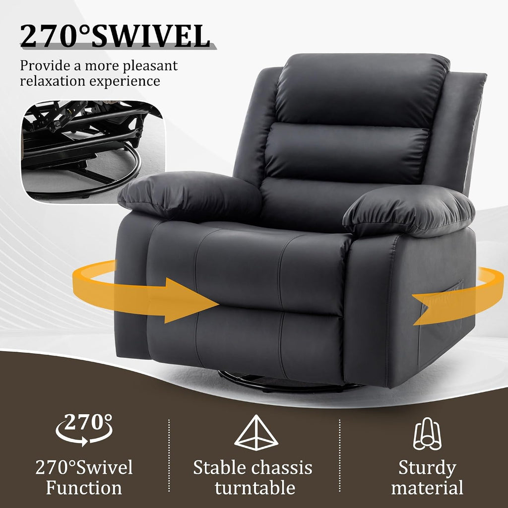 Korser Power Recliner Chair, Electric Rocker Recliner with Massage and Heat, 270° Swivel Glider, Oversized Wide Seat with USB Port, Cashmere Nursery Chair for Living Room, Black