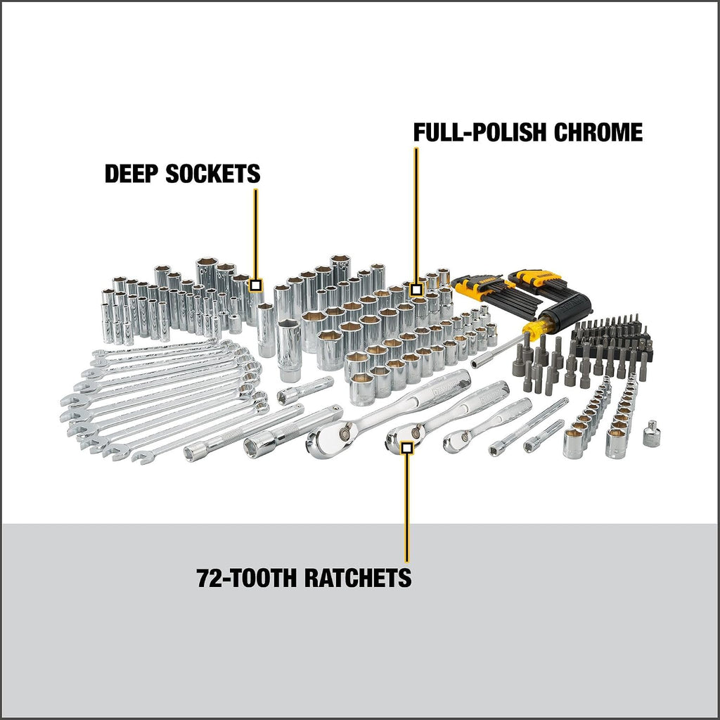 DEWALT Mechanics Tool Set, 1/4' & 3/8' & 1/2' Drive, SAE/Metric, 205-piece (DWMT81534)